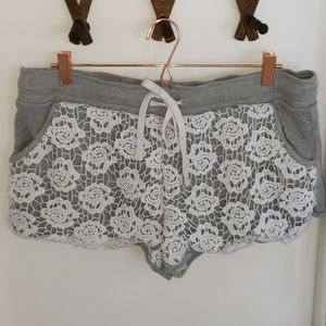 No Boundaries Grey and White Lace Shorts